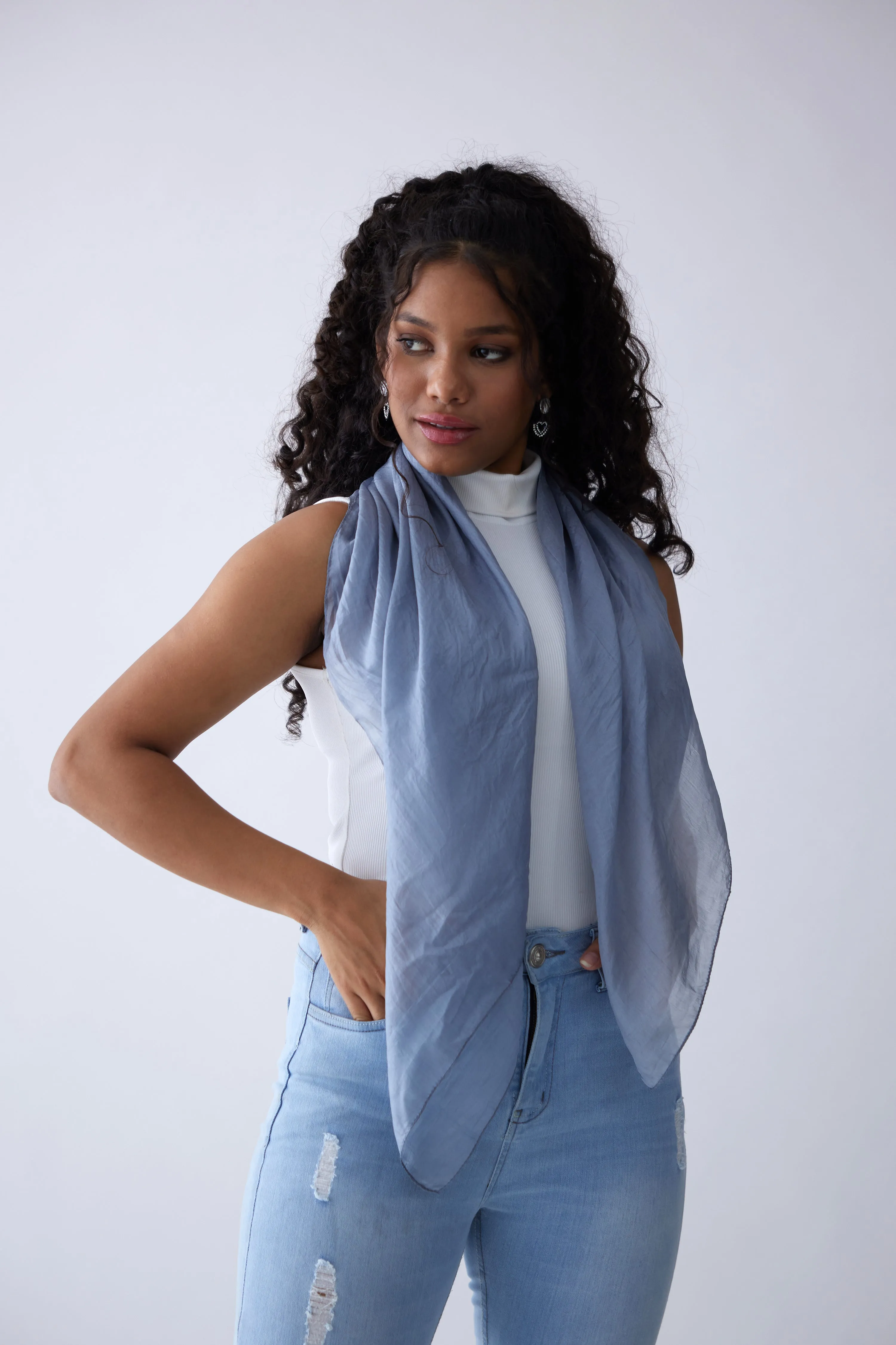 100% Silk Scarf - Silver