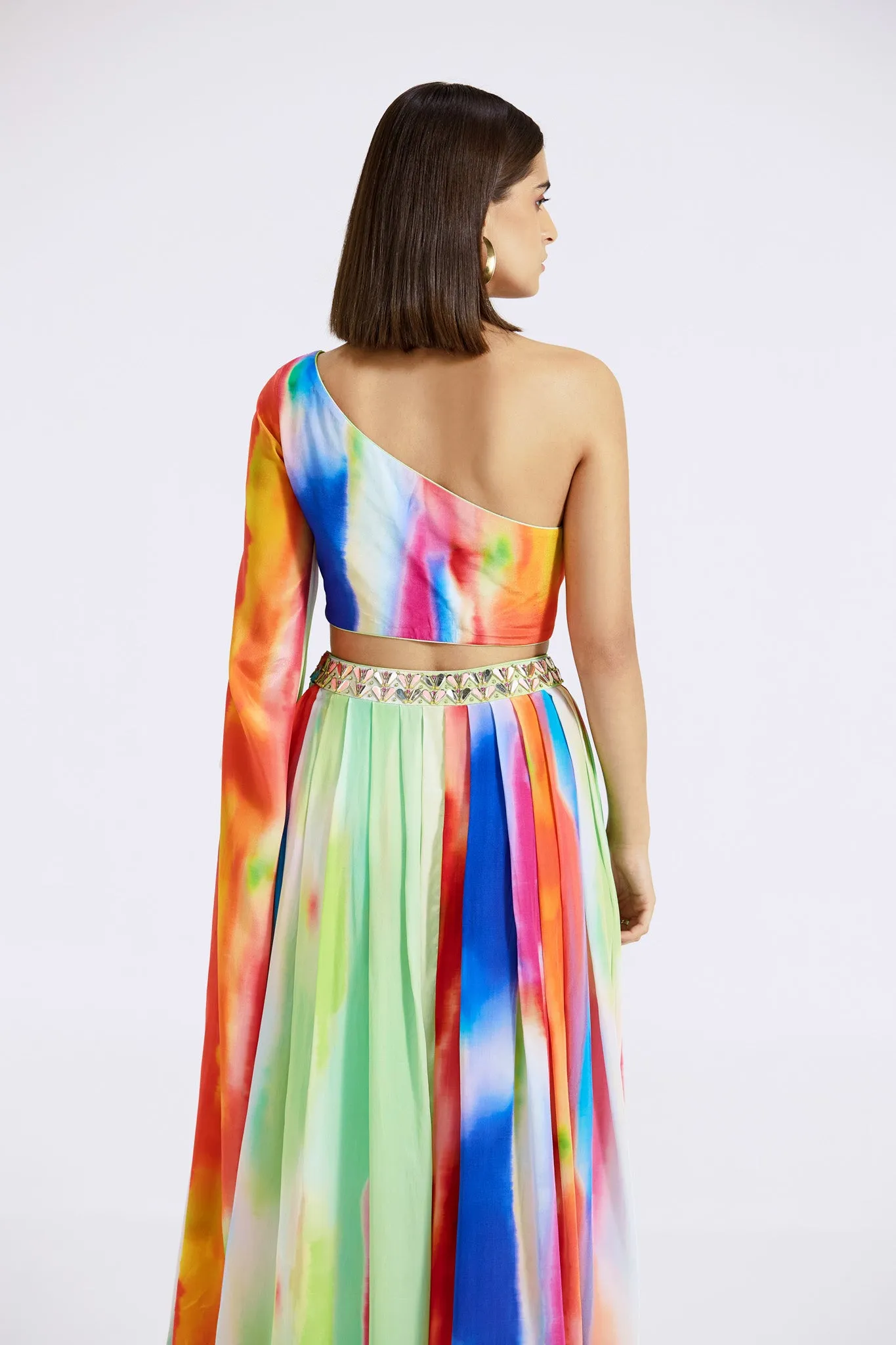 51Z027-RO Multicolor Crepe One Shoulder Dress