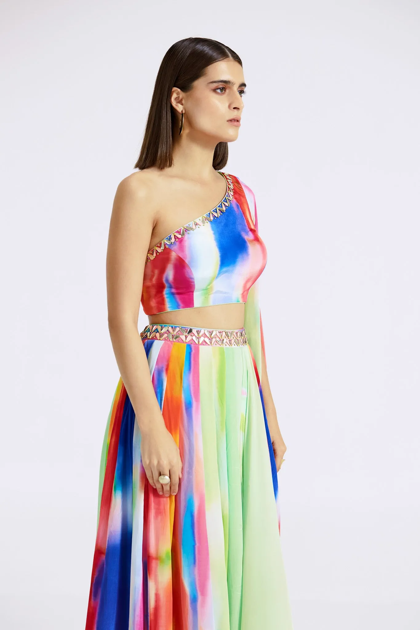 51Z027-RO Multicolor Crepe One Shoulder Dress