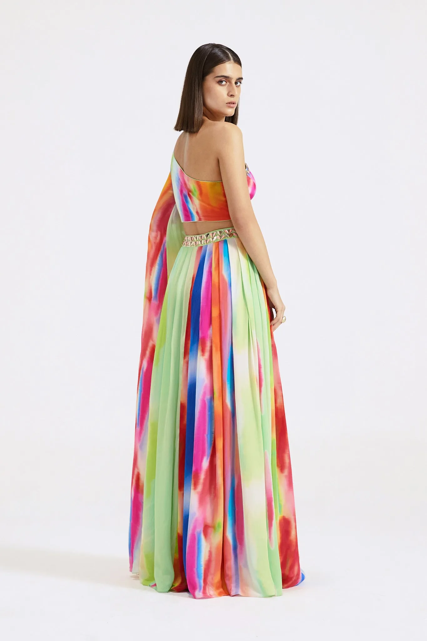 51Z027-RO Multicolor Crepe One Shoulder Dress