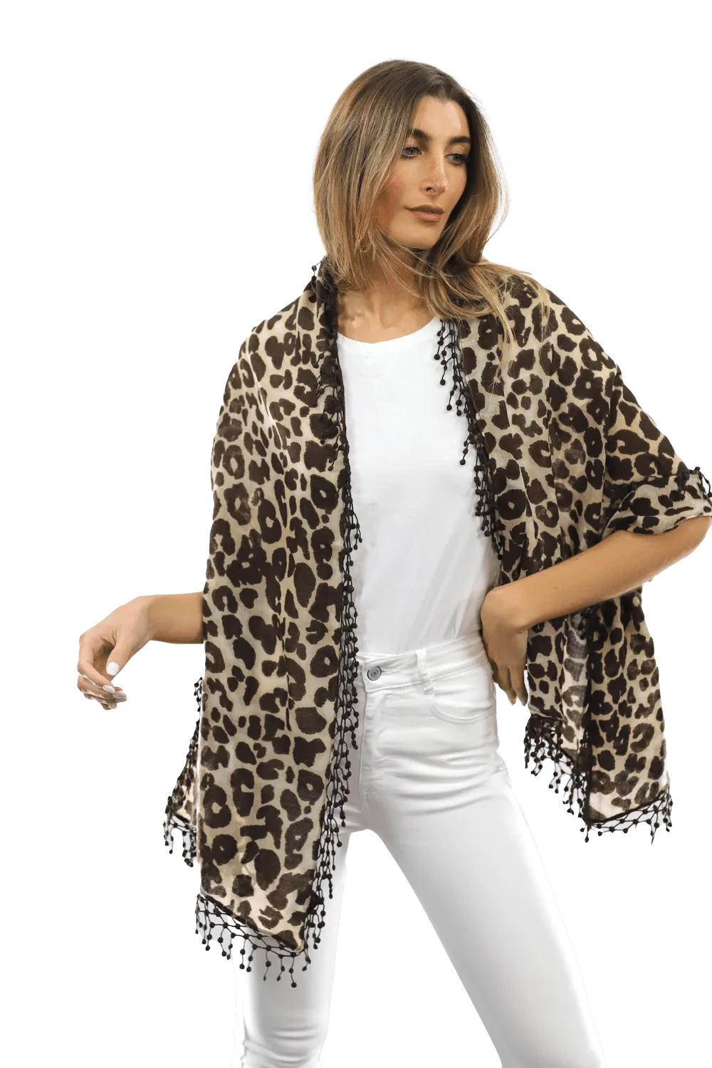 All Over Animal Print with Pom Lace - Leopard Print