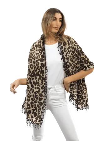 All Over Animal Print with Pom Lace - Leopard Print