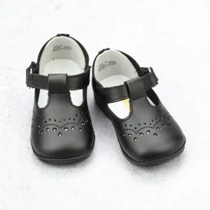 Angel Baby Girls Black Leather T-Strap Mary Janes