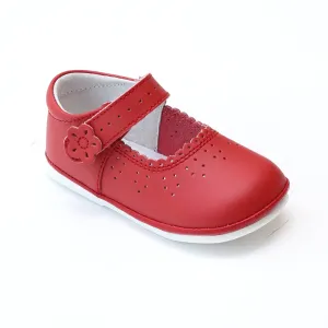 Angel Baby Girls Red Leather Scalloped Mary Janes