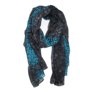 Animal Print Scarf Lace Trim - Blue