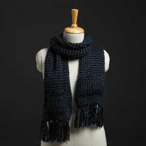 Blue - Kumaun Hand Knitted Woolen Muffler with Pockets 86