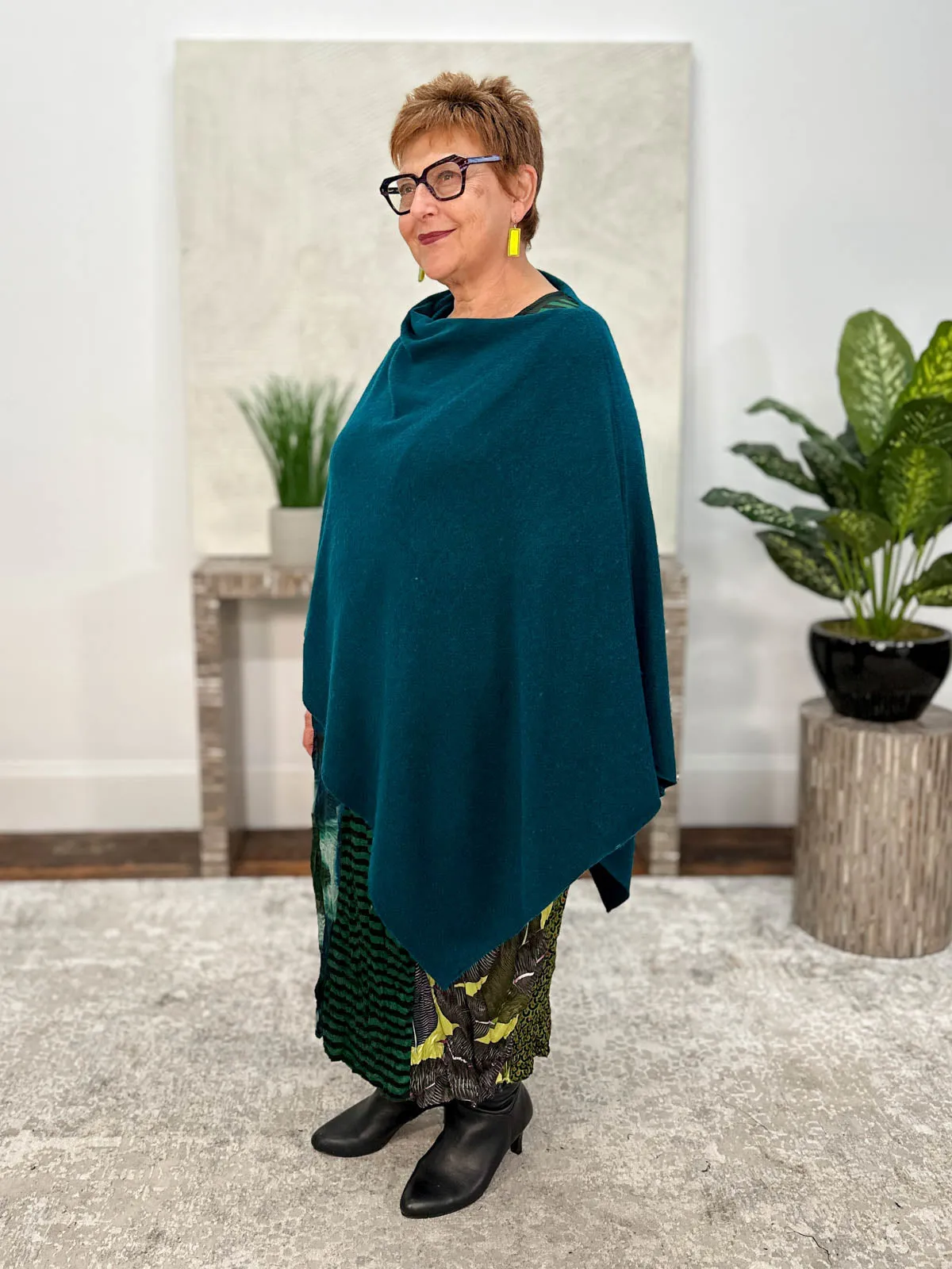 Cashmere Poncho Topper, Pine Green