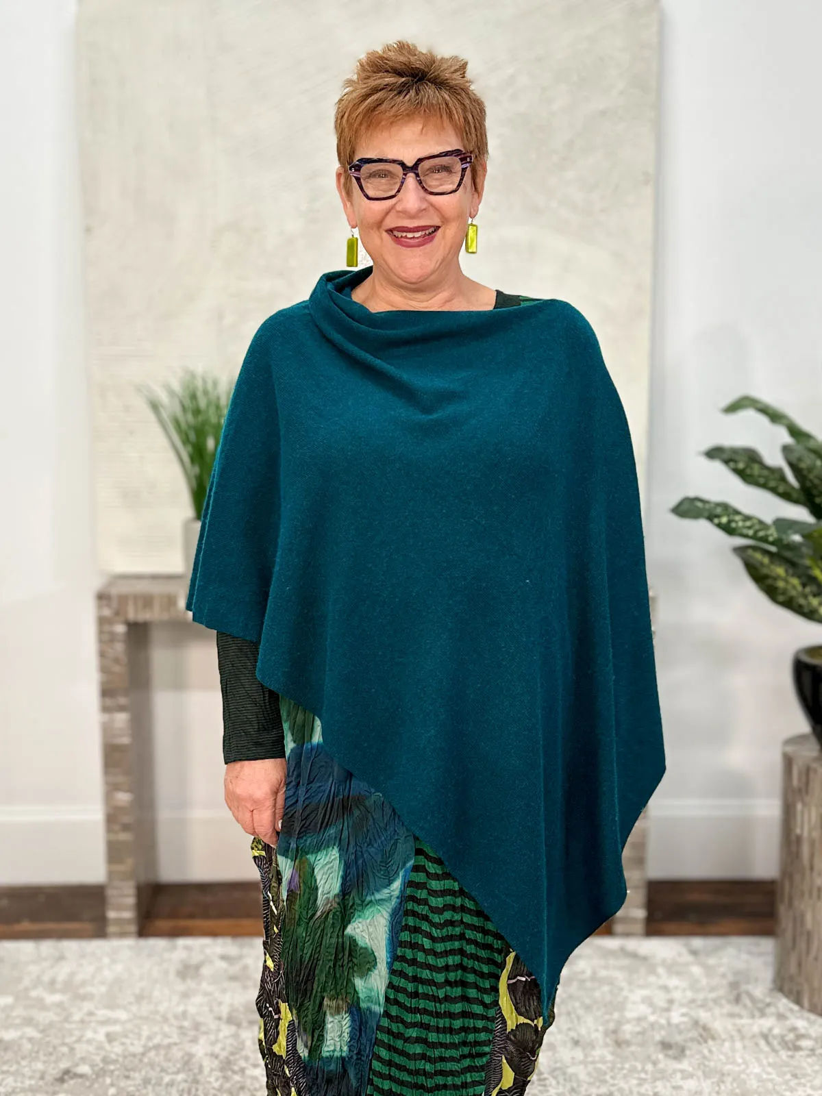 Cashmere Poncho Topper, Pine Green