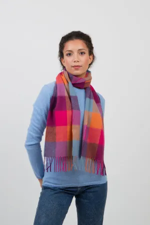 Checkers Lambswool Scarf - Orange Pink