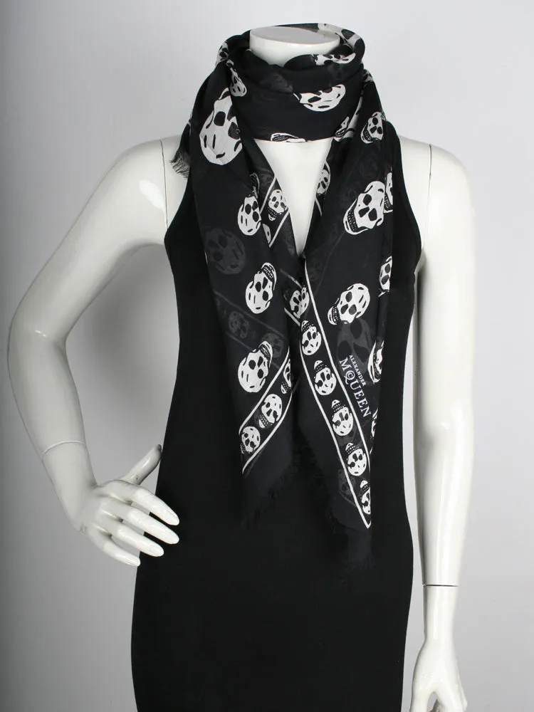 Classic Skull Scarf Pashmina, Black/Ivory