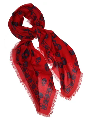 Classic Skull Scarf Pashmina, Red/Blue