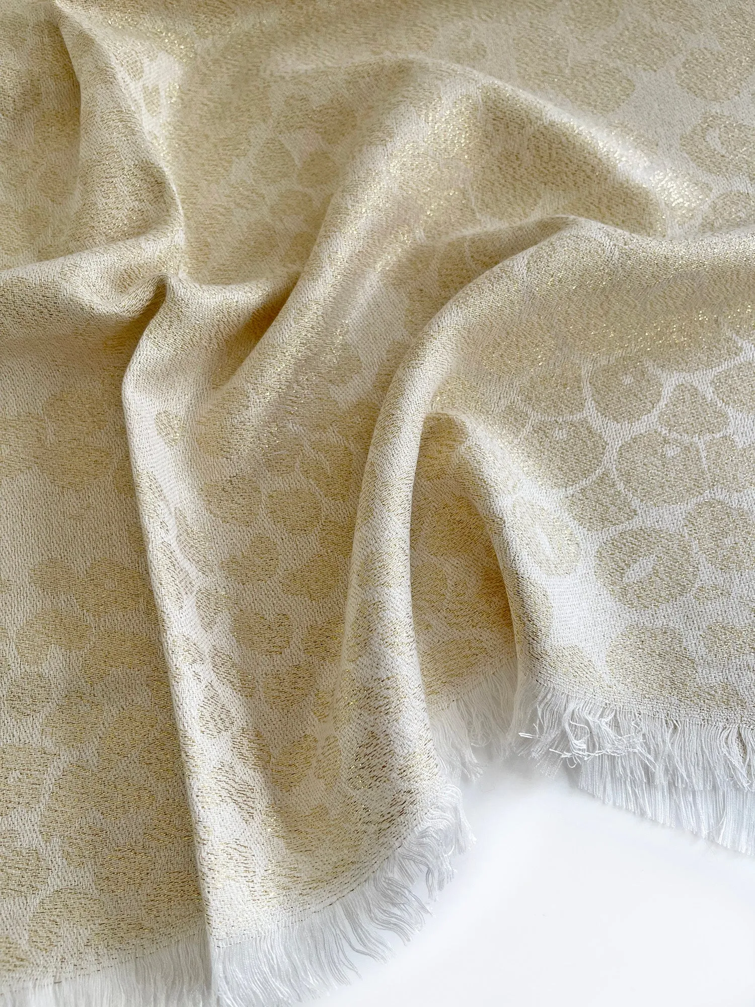 CREAM SPARKLY METALLIC LEOPARD PRINT EVENING SHAWL SCARF