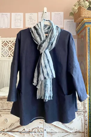 Dark Blue & White Watercolor Silk Scarf