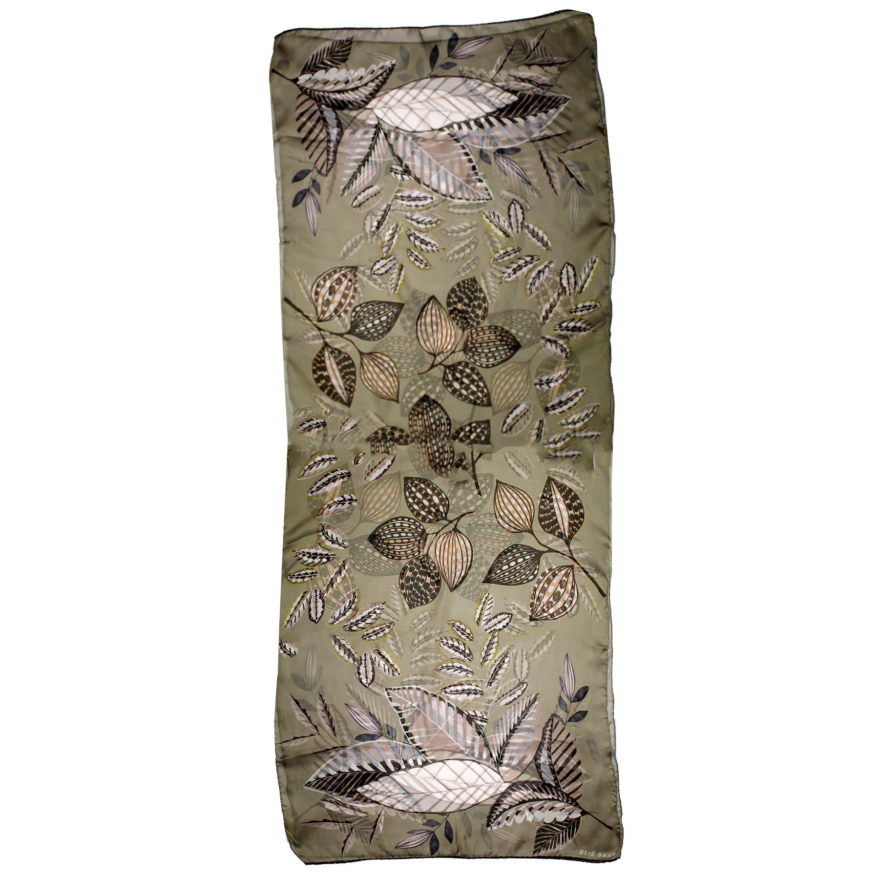 Elie Saab Scarf Olive Beige Leaves Design - Chiffon Silk Shawl SALE