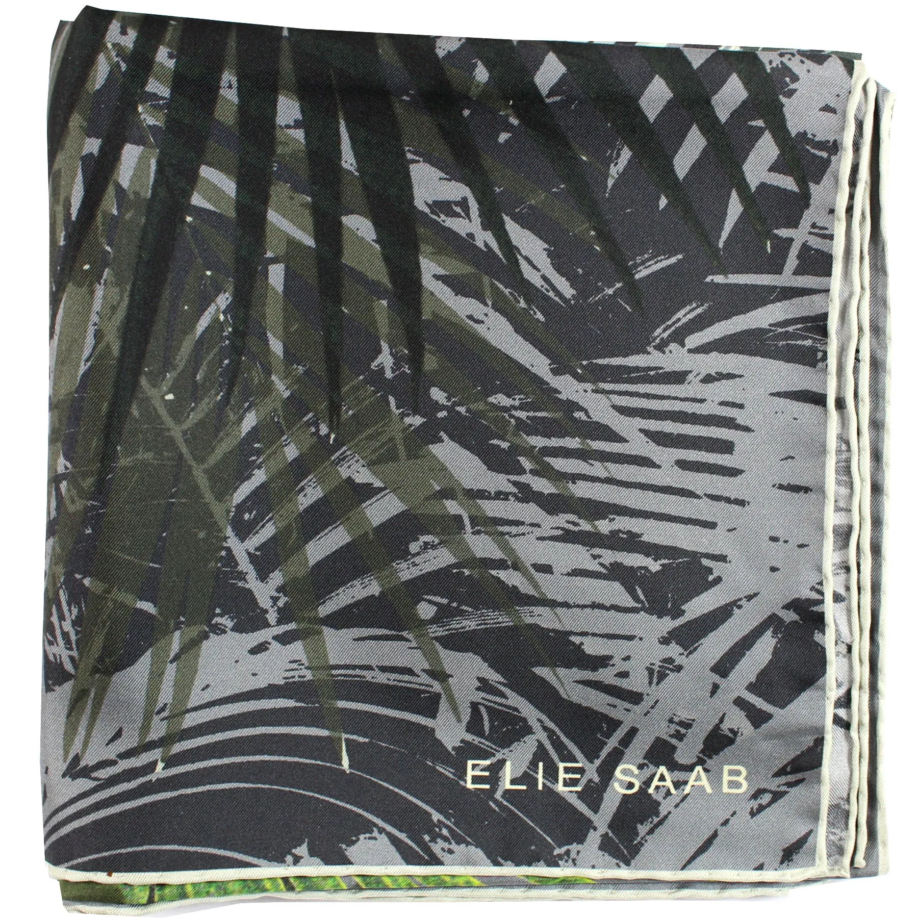 Elie Saab Silk Scarf Gray Green Forest - Large 36 Inch Square Foulard SALE