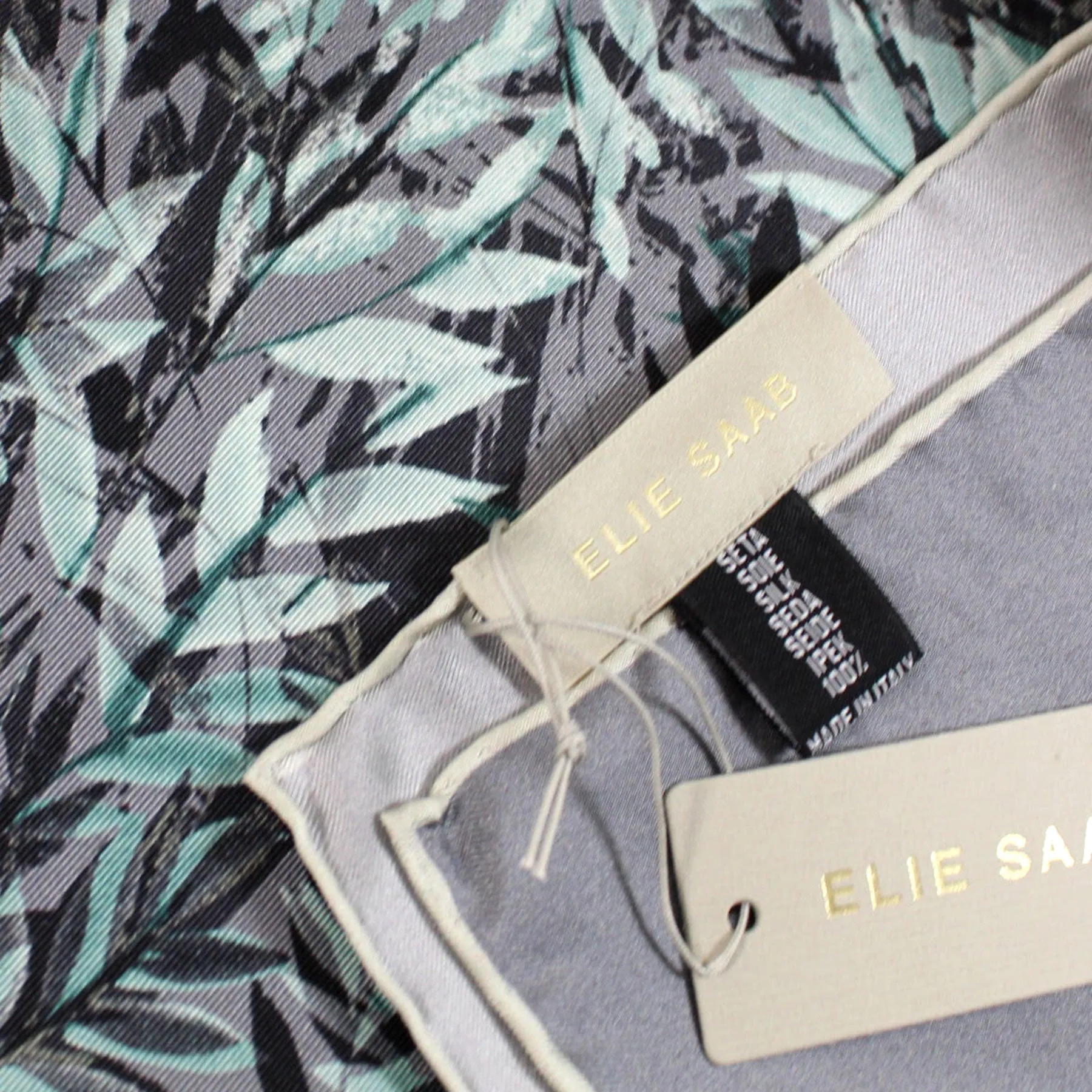 Elie Saab Silk Scarf Gray Green Forest - Large 36 Inch Square Foulard SALE