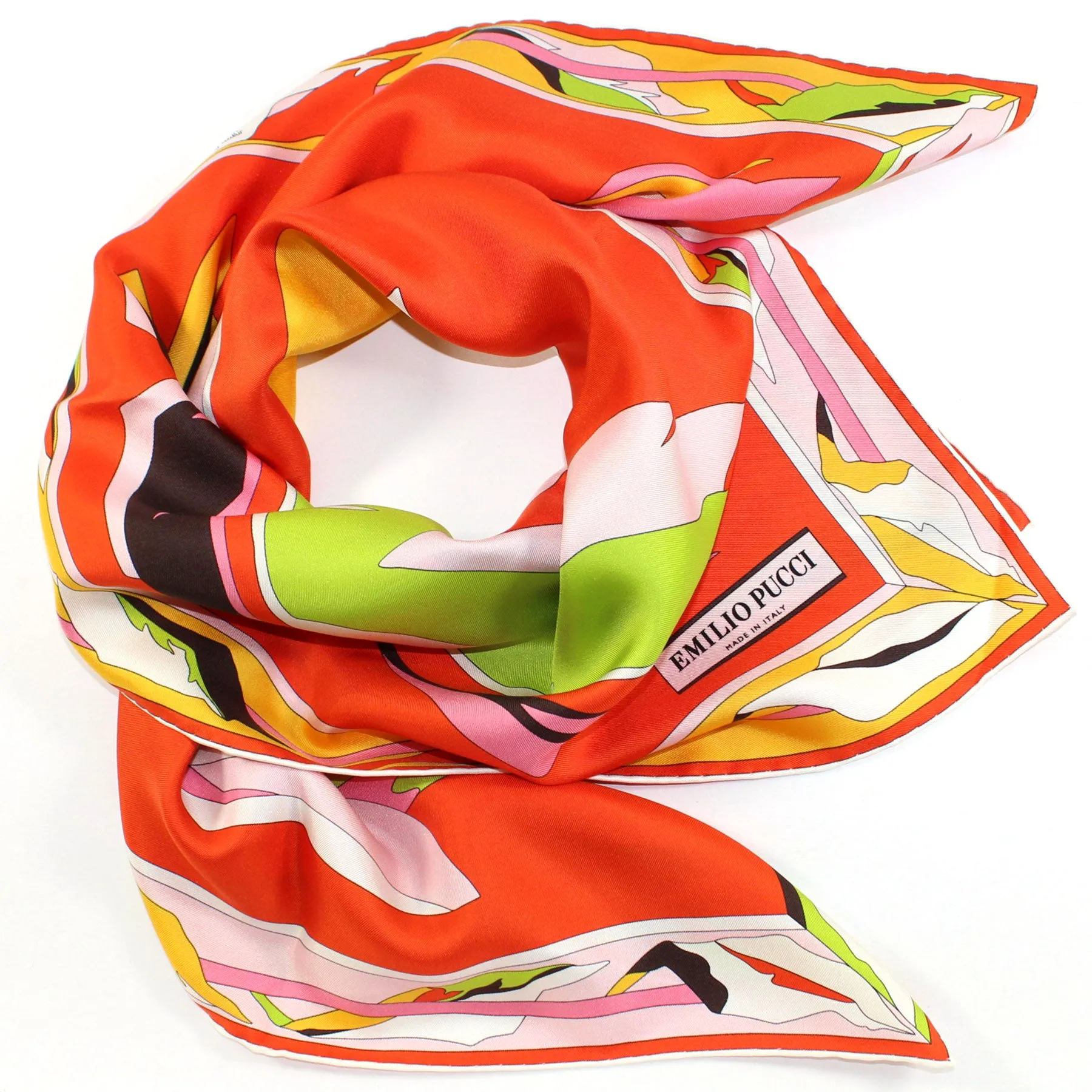 Emilio Pucci Scarf Pink Lime Red Leaves - Twill Silk Square Foulard