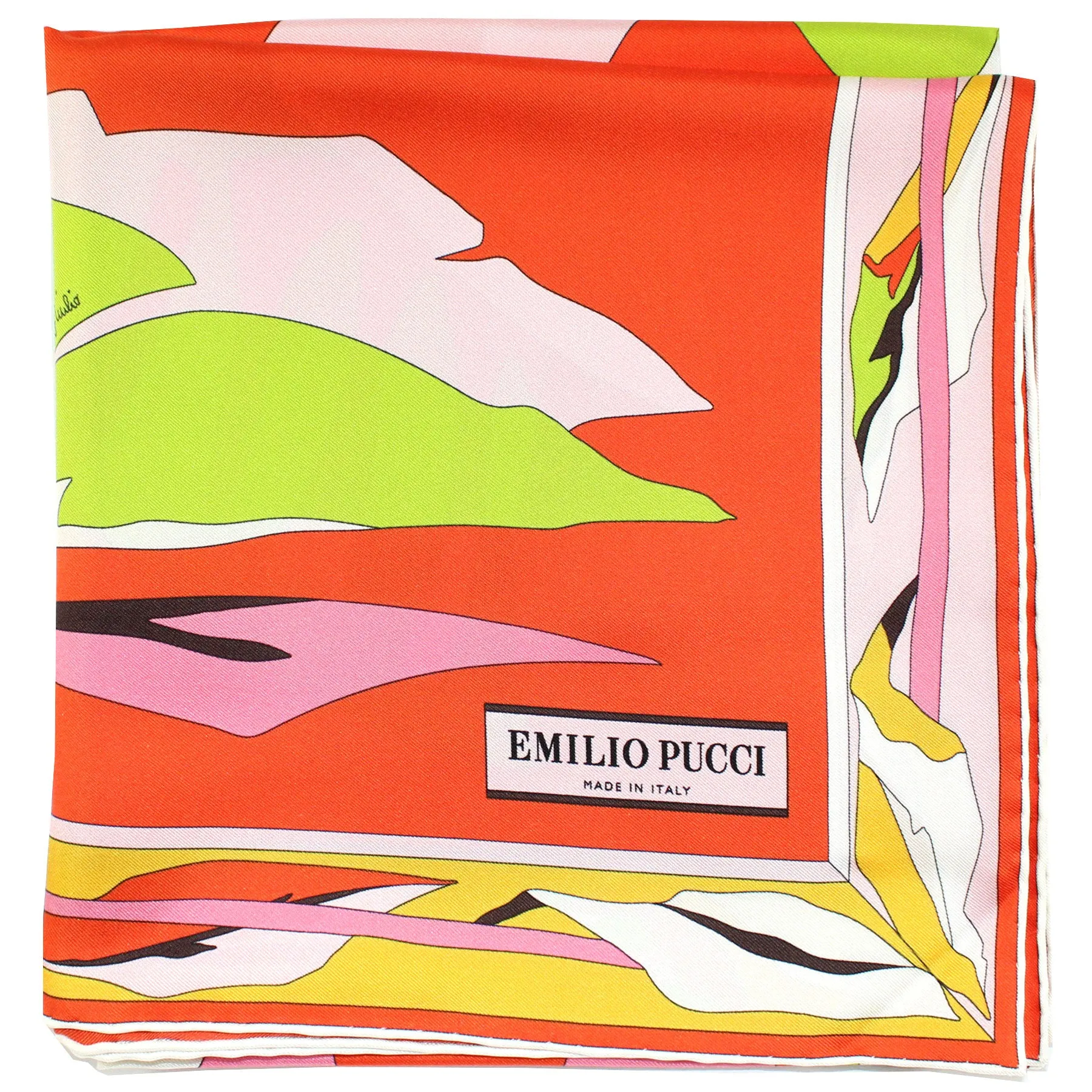 Emilio Pucci Scarf Pink Lime Red Leaves - Twill Silk Square Foulard