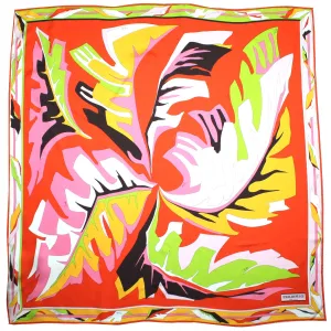 Emilio Pucci Scarf Pink Lime Red Leaves - Twill Silk Square Foulard