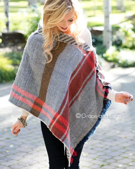 Grace & Lace Reversible Button Scarf/Poncho