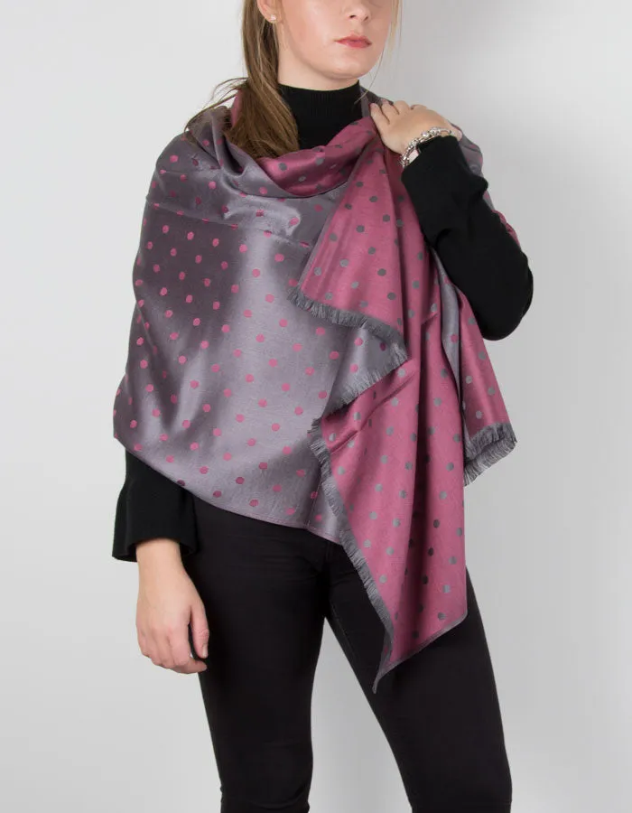 Grey And Pink Polka Dot Patterned Pashmina