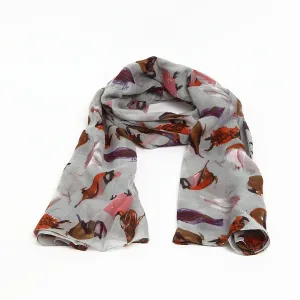 Grey Scarf with Watercolour Birds Design