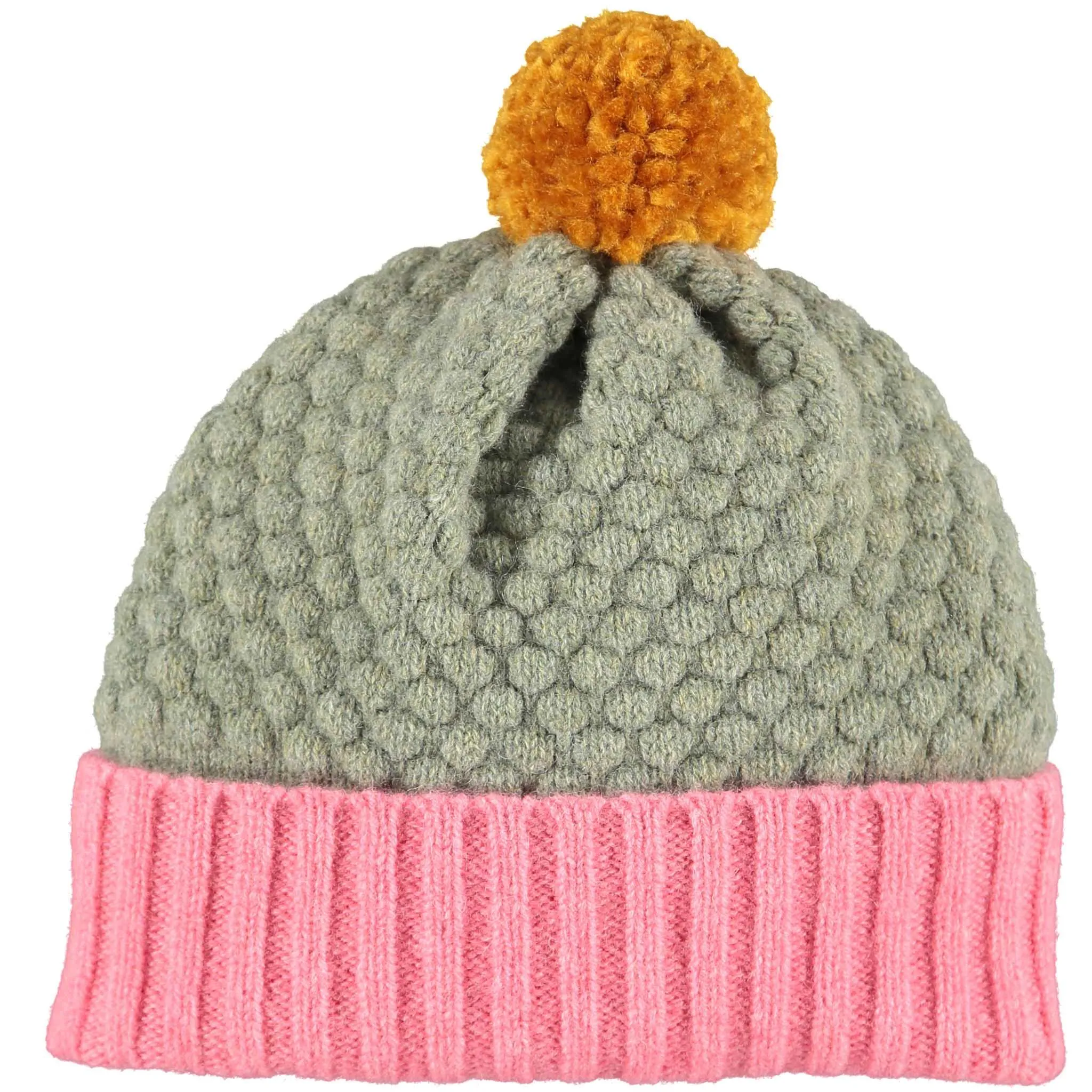 Kids' Soft Green & Pink Honeycomb Bobble Hat