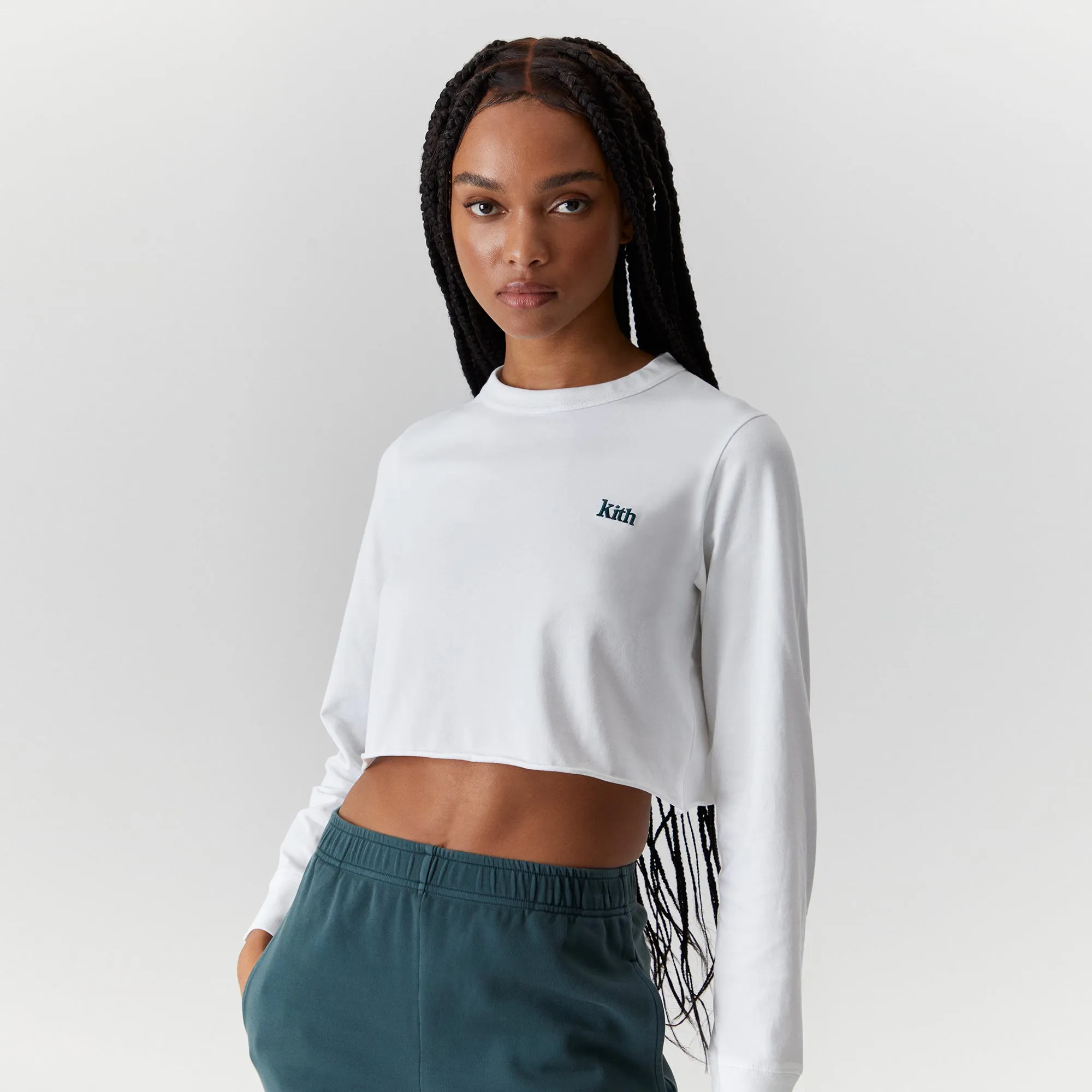 Kith Women Lucy II Cropped Long Sleeve Tee - White