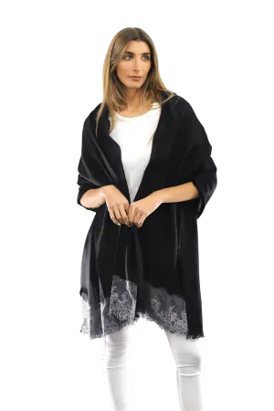 Lace Trim Scarf-Black/Grey