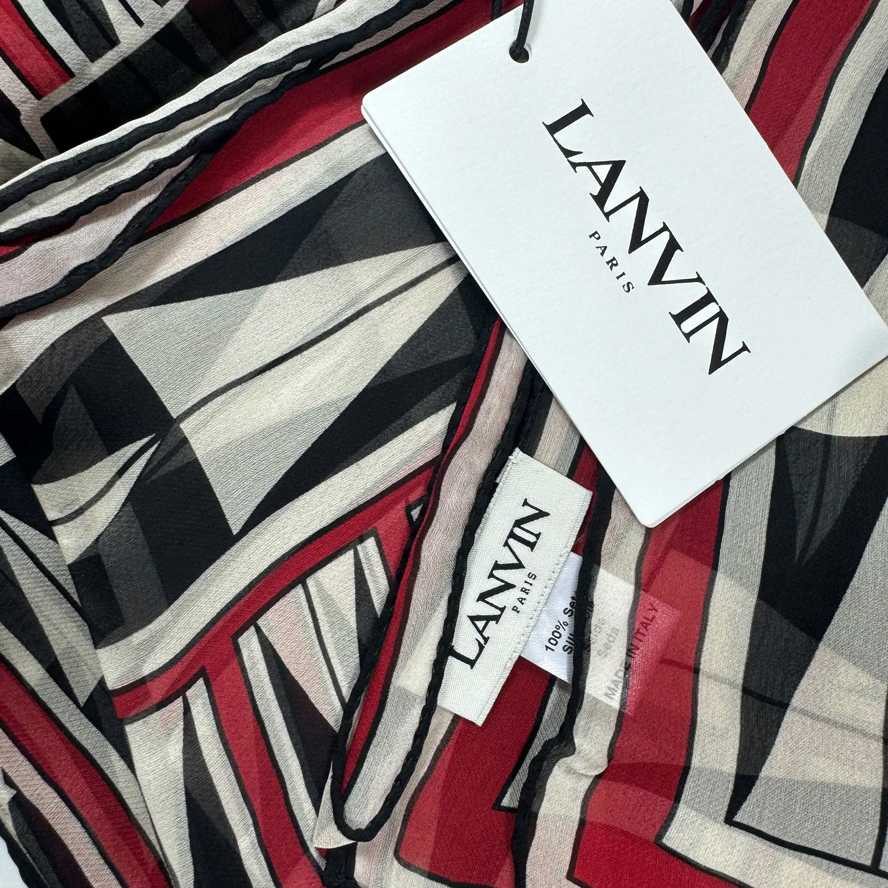 Lanvin Scarf Black White Red Design - Chiffon Silk Shawl