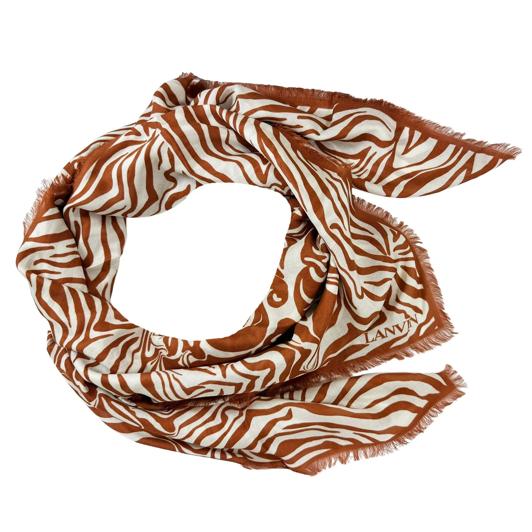 Lanvin Scarf Brown White Flowers Design - Extra Large 55 Inch Square Wrap