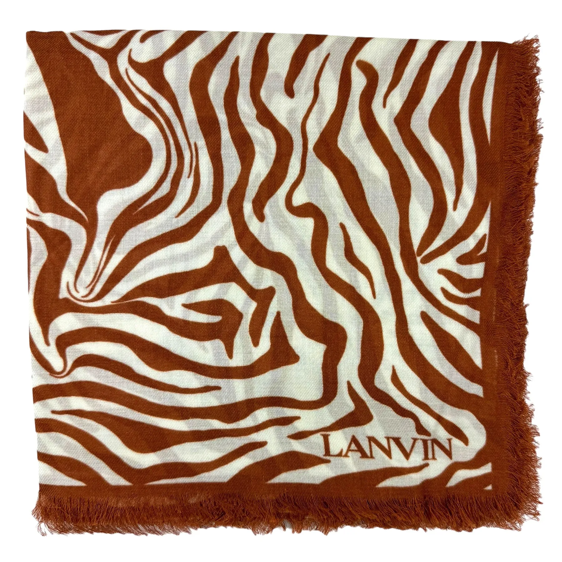 Lanvin Scarf Brown White Flowers Design - Extra Large 55 Inch Square Wrap