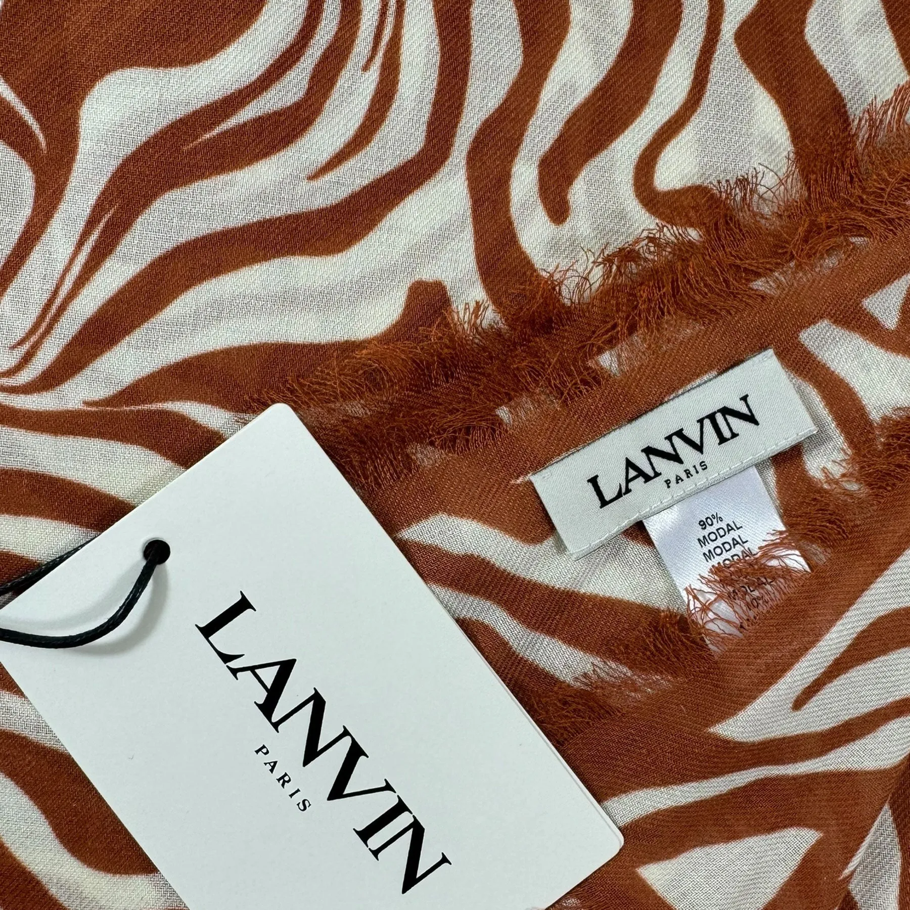 Lanvin Scarf Brown White Flowers Design - Extra Large 55 Inch Square Wrap