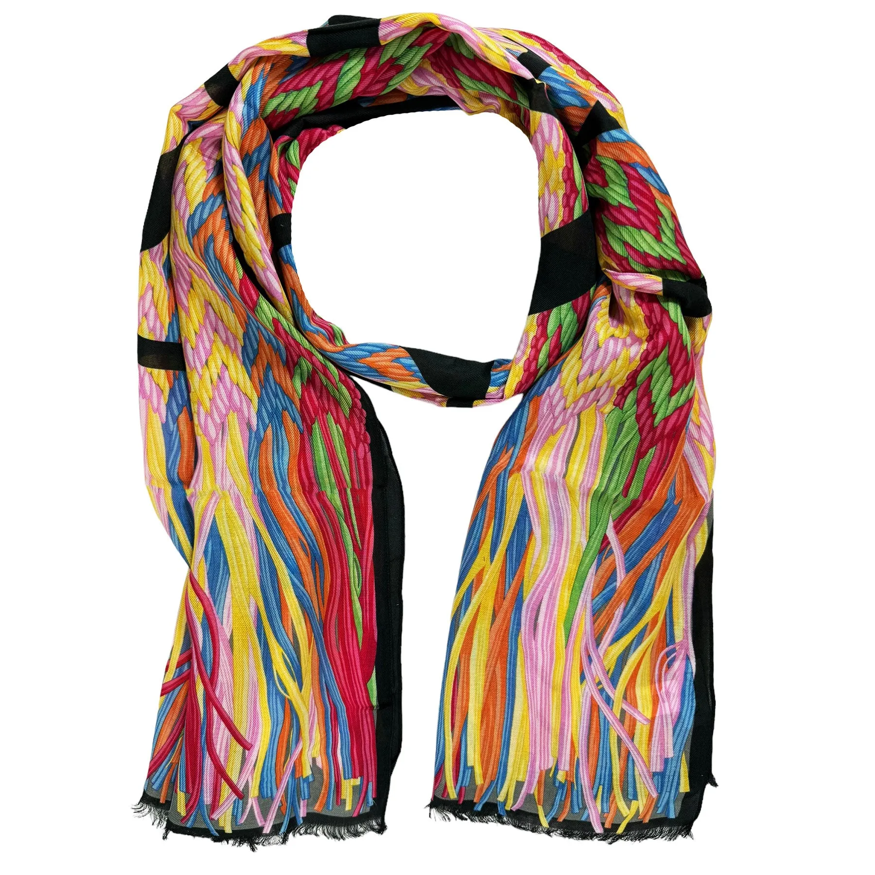 Lanvin Scarf Multi-Color Weave & Fringe Design - Cashmere Blend Shawl