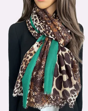 LARGE GREEN SNAKESKIN AND LEOPARD PRINT SCARF