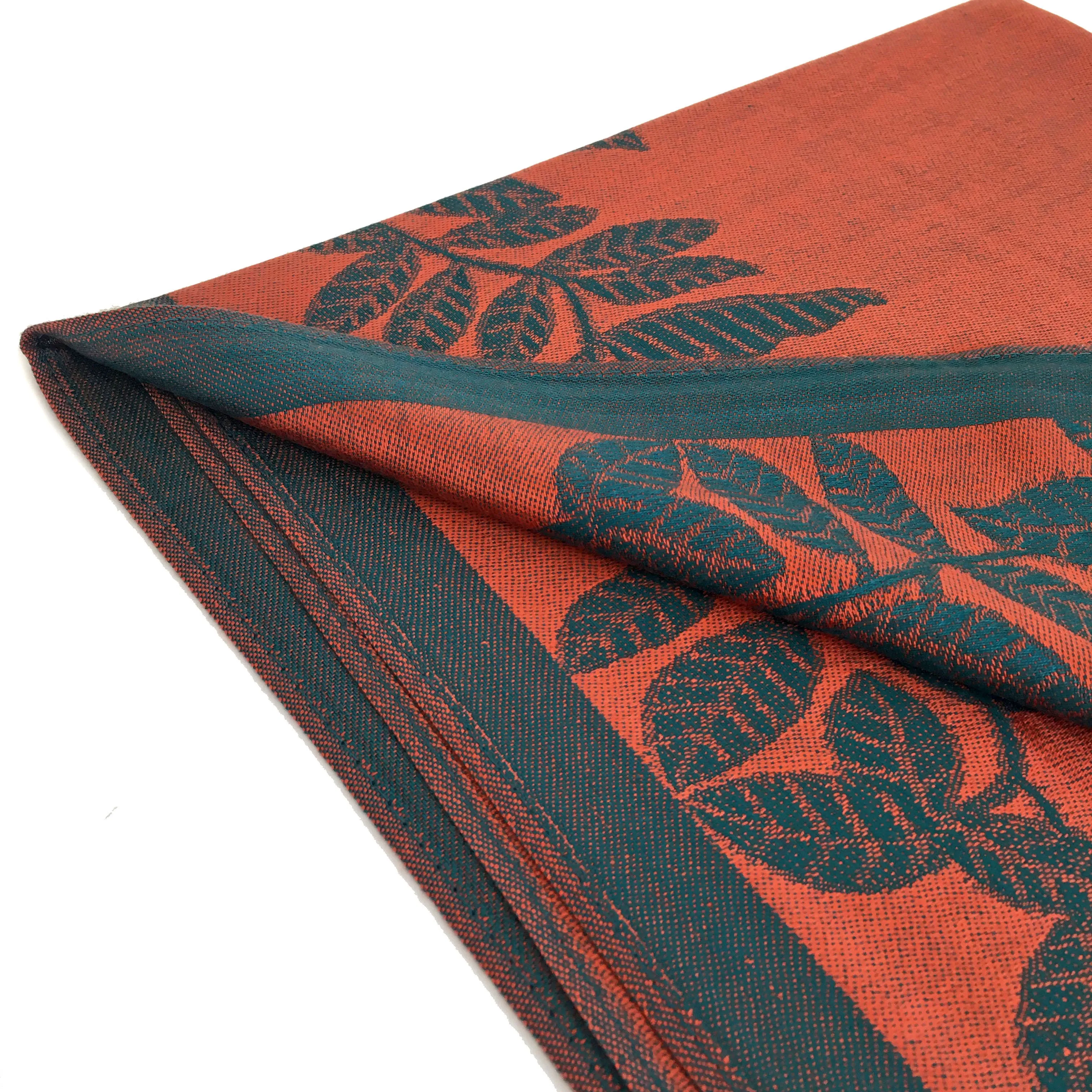 LARGE ORANGE TEAL LEAF PRINT REVERSIBLE PASHMINA SHAWL SCARF