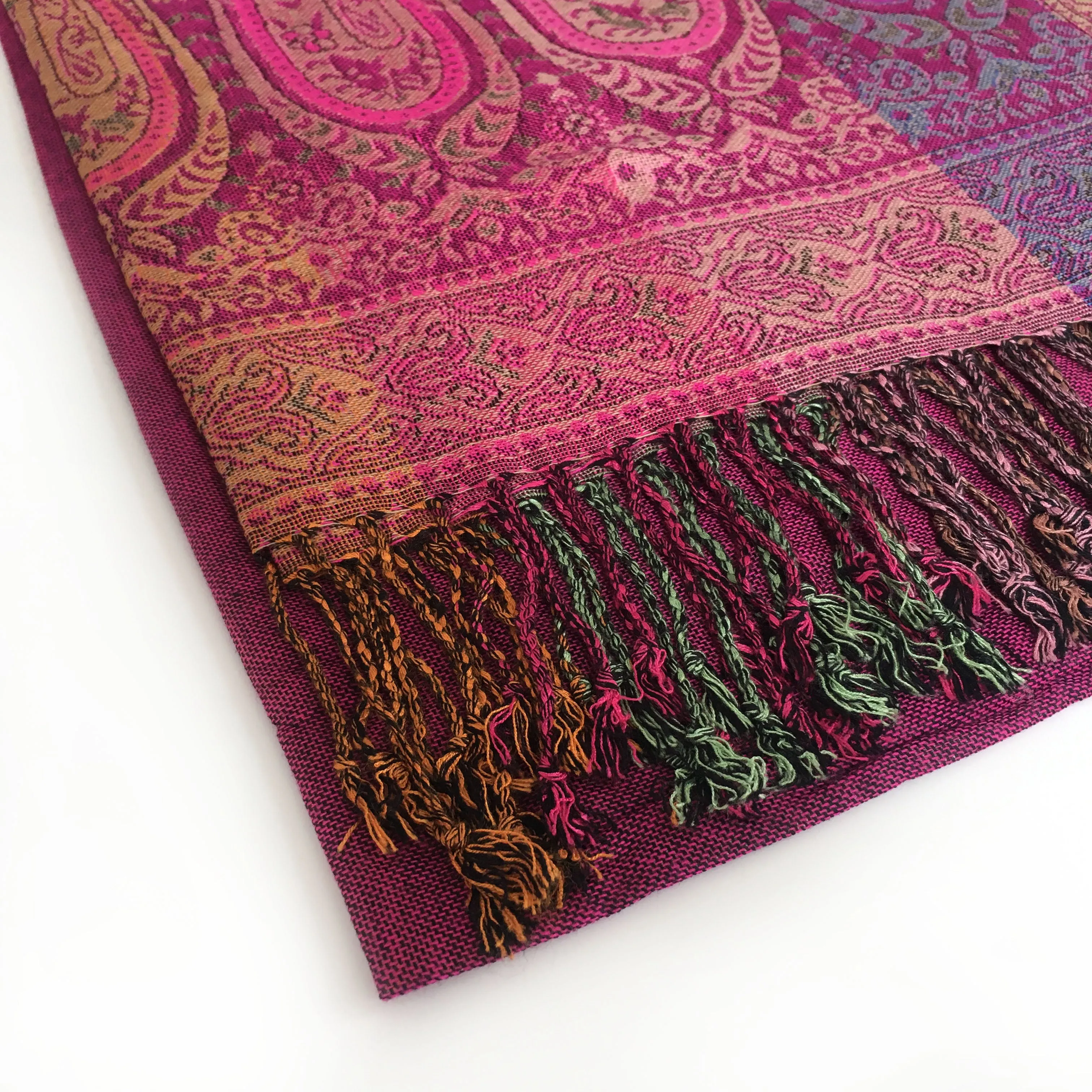 LARGE PINK RAINBOW MULTI COLOUR PAISLEY PRINT PASHMINA SHAWL SCARF