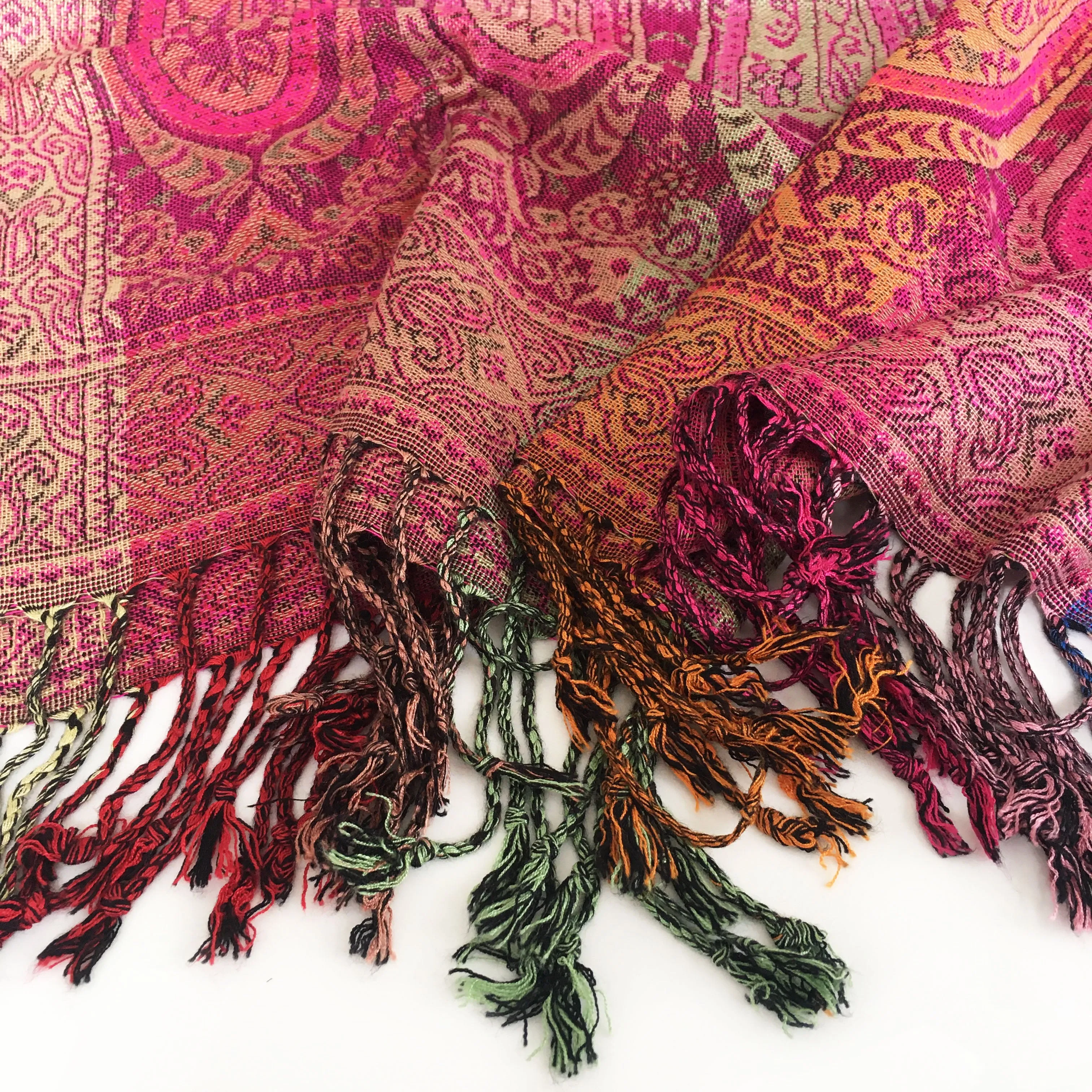 LARGE PINK RAINBOW MULTI COLOUR PAISLEY PRINT PASHMINA SHAWL SCARF