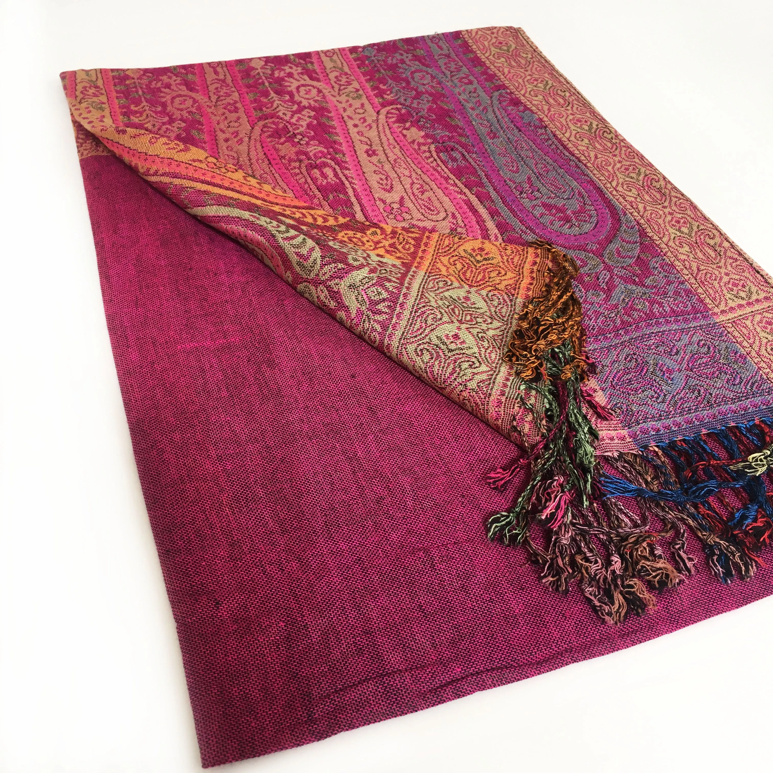 LARGE PINK RAINBOW MULTI COLOUR PAISLEY PRINT PASHMINA SHAWL SCARF