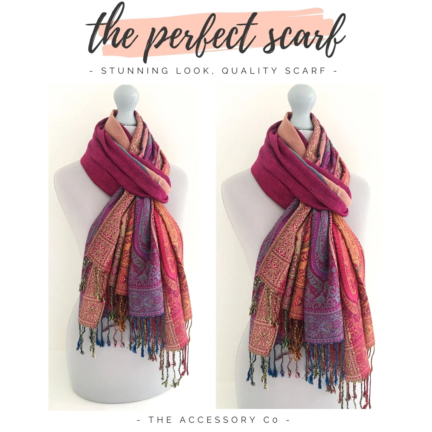 LARGE PINK RAINBOW MULTI COLOUR PAISLEY PRINT PASHMINA SHAWL SCARF