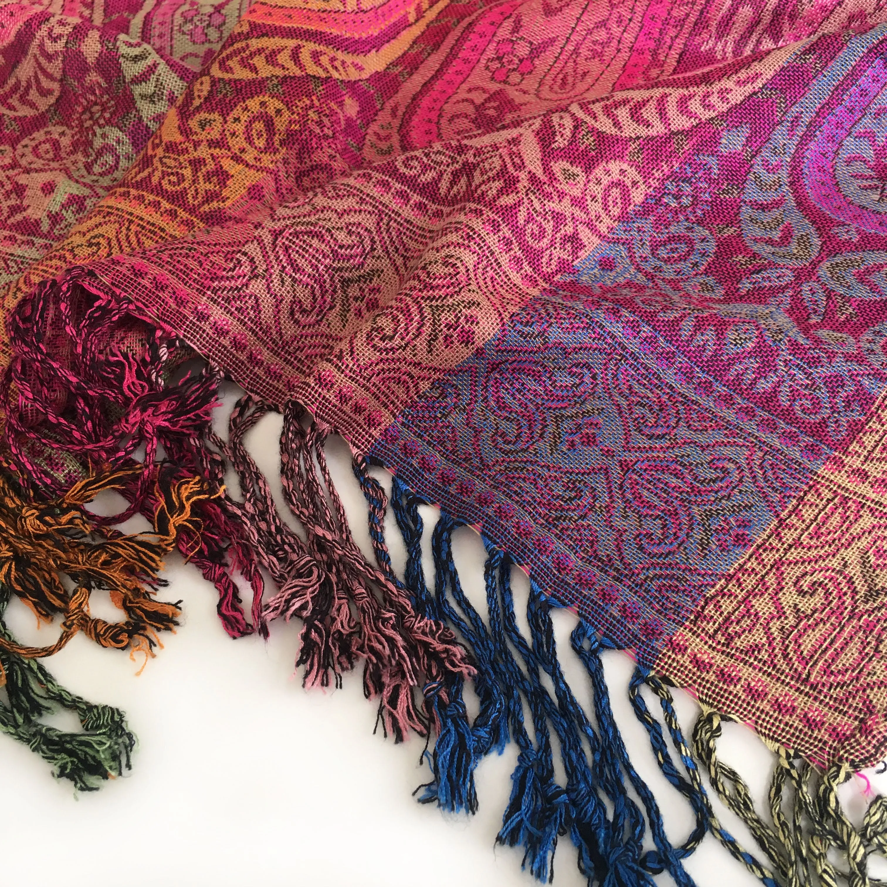 LARGE PINK RAINBOW MULTI COLOUR PAISLEY PRINT PASHMINA SHAWL SCARF