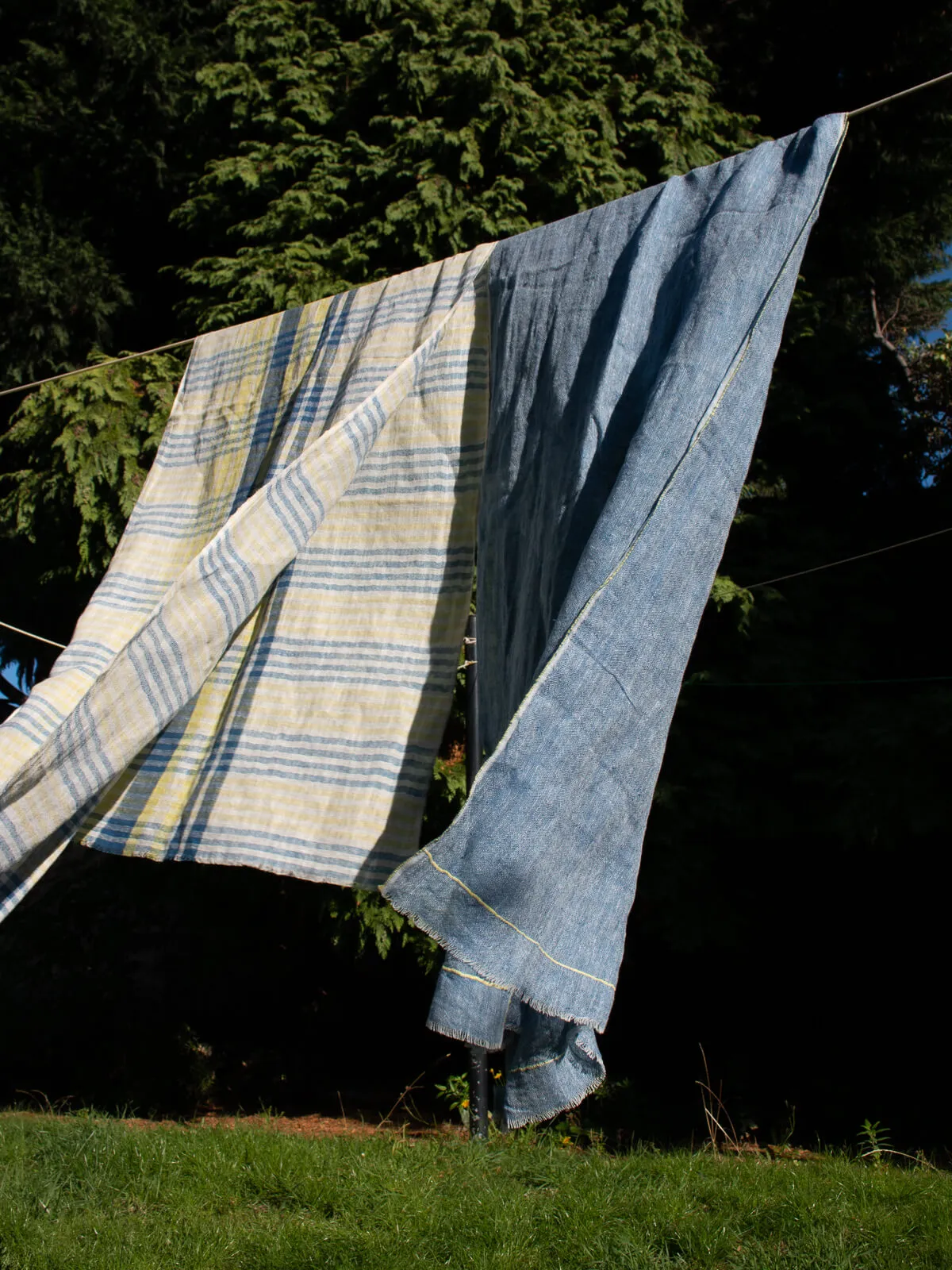 Linen Scarf, Indigo and Lemon Check