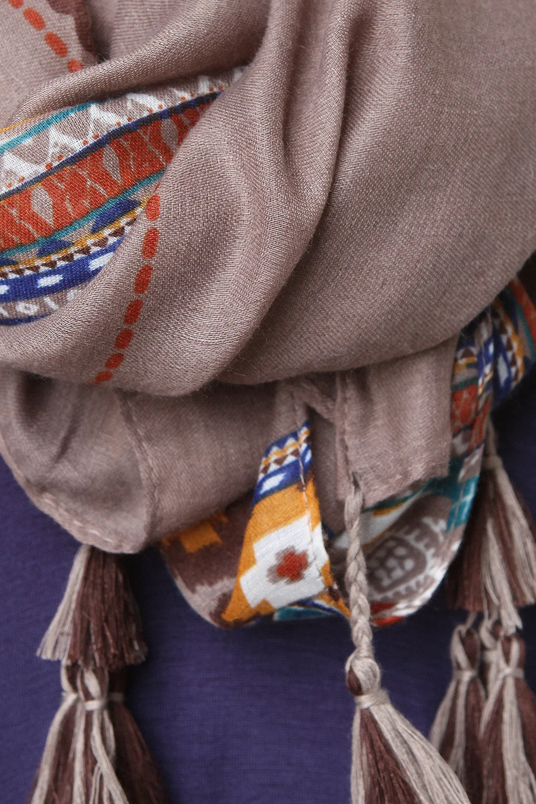 Mixed Print Dangling Tassel Scarf