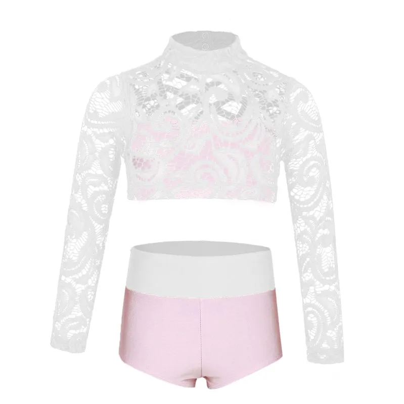 Mock Neck Lace Crop & Shorts