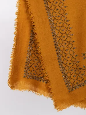 Mustard Square Sozni Pashmina Scarf - BARRY