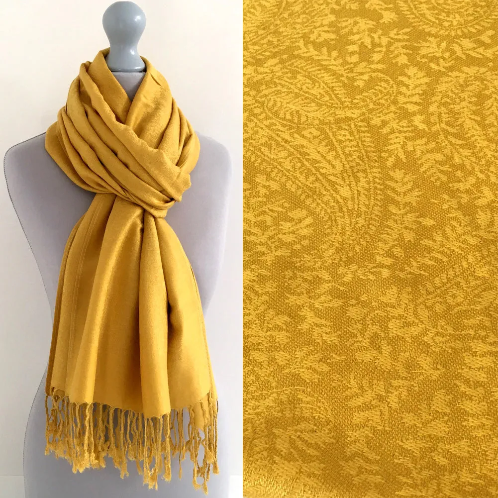 MUSTARD YELLOW PAISLEY PRINT REVERSIBLE PASHMINA SHAWL SCARF