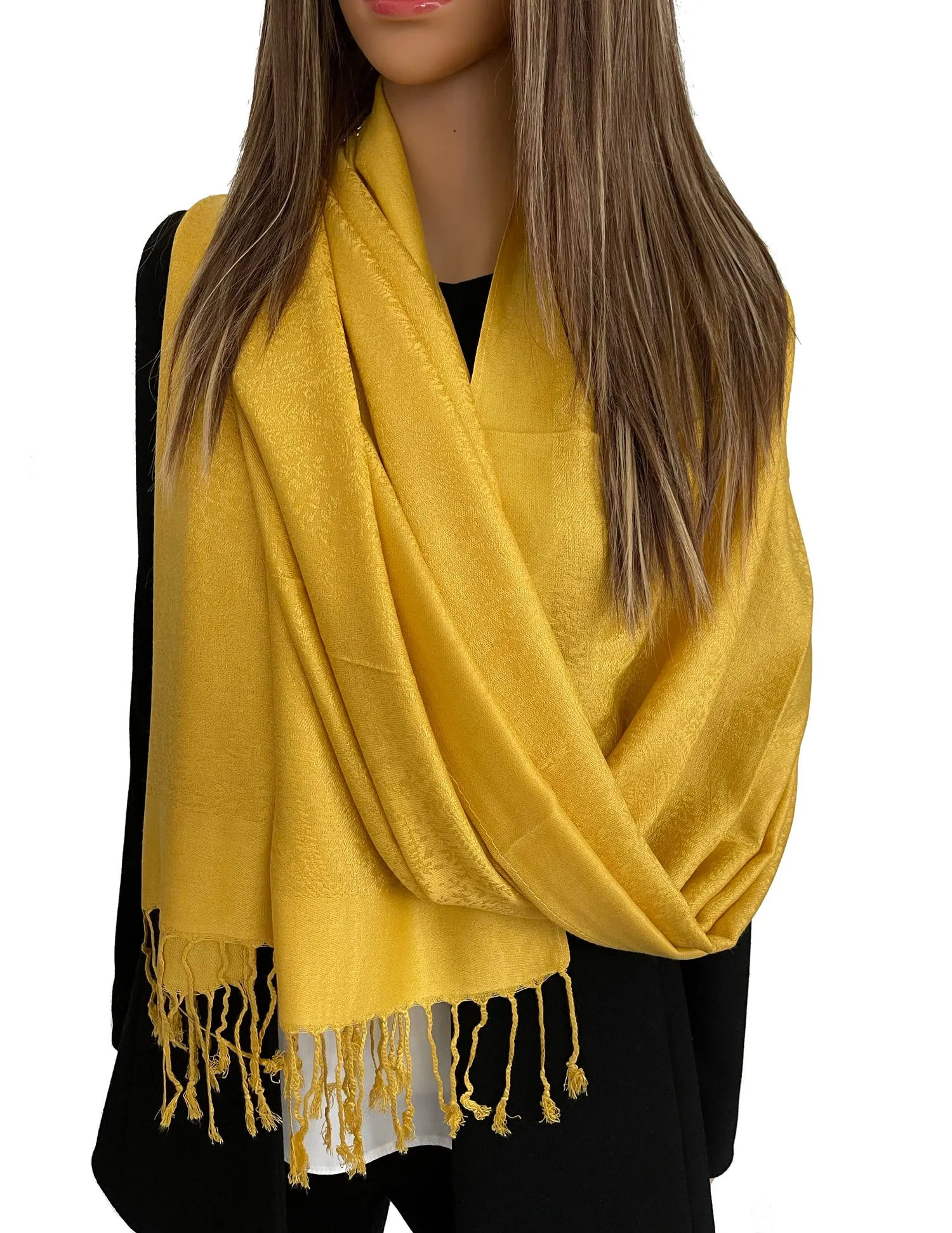 MUSTARD YELLOW PAISLEY PRINT REVERSIBLE PASHMINA SHAWL SCARF