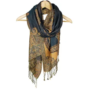 Navy & Taupe Paisley Print Pashmina