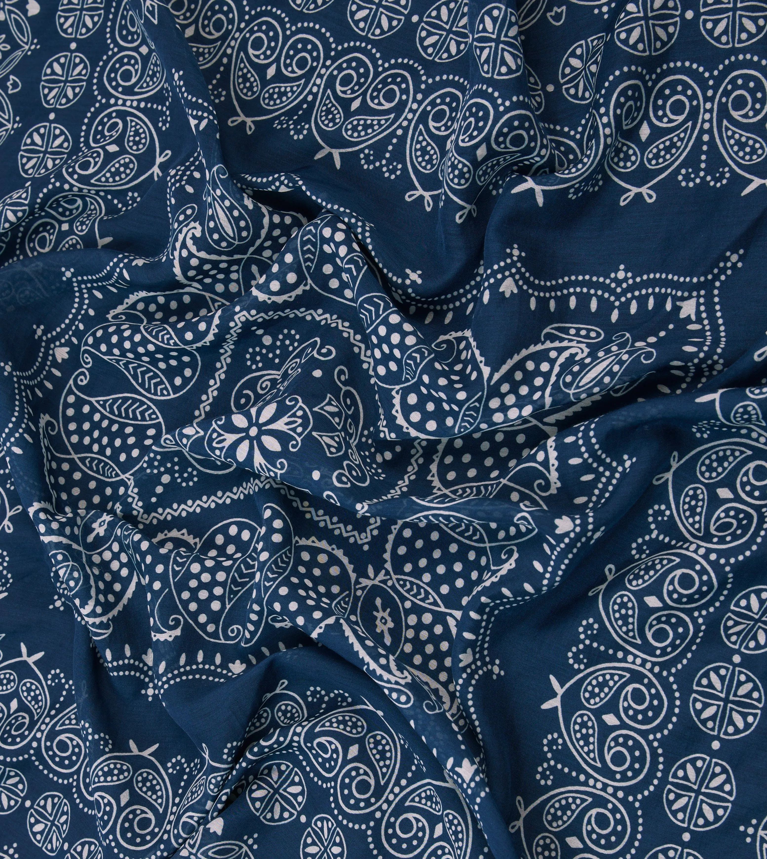 Navy Paisley Print Cotton-Silk Bandana