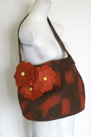 Nuno Felted Wool Flower Shoulder Bag - Chocolate & Spice